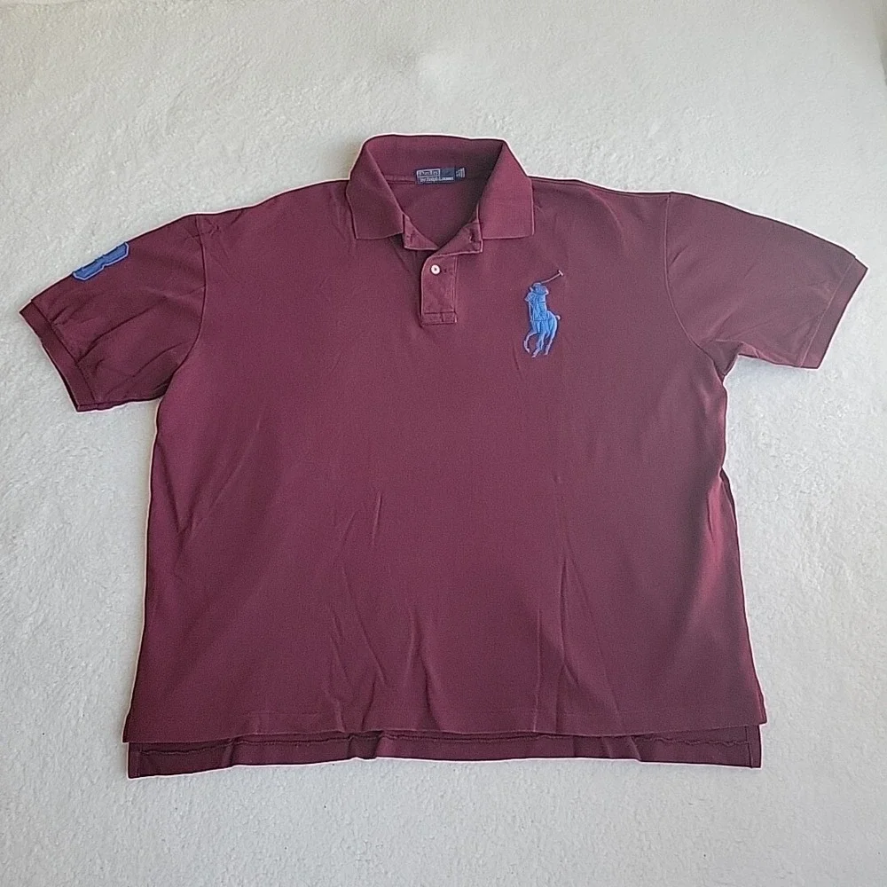 Vintage Polo Ralph Lauren Men's XXL Big Pony Short‎ Sleeve Burgundy Polo Shirt